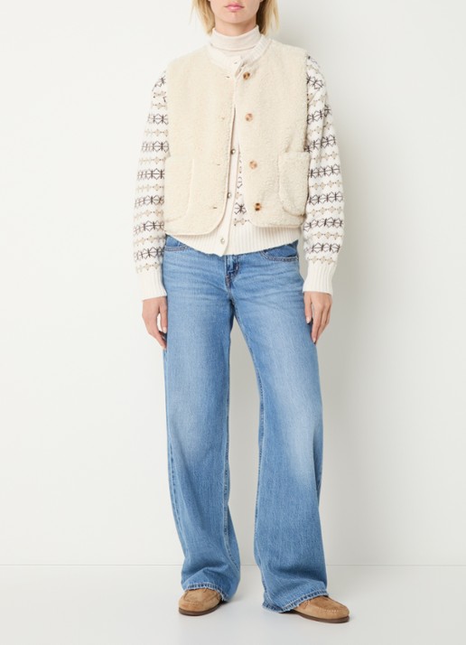 Levi's Rema gilet van teddy met opgestikte zakken - voorkant 2 beige