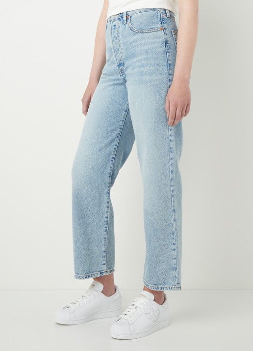 Levi's Ribcage high waist cropped straight leg jeans met lichte wassing - detail 4 indigo