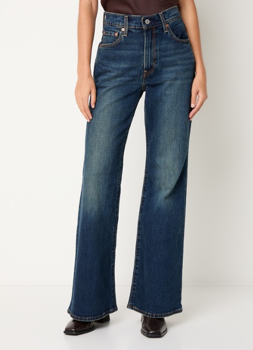 Levi's Ribcage high waist flared jeans met donkere wassing - detail 4 indigo