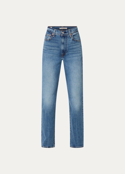 Levi's Ribcage high waist slim fit jeans met medium wassing - voorkant indigo