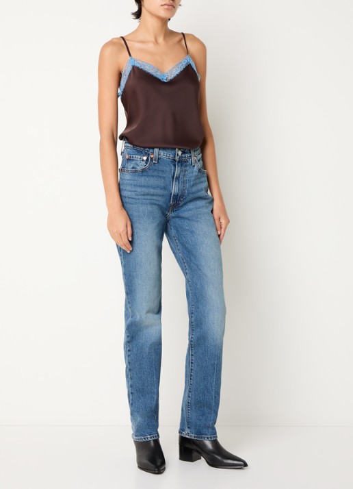 Levi's Ribcage high waist slim fit jeans met medium wassing - voorkant 2 indigo