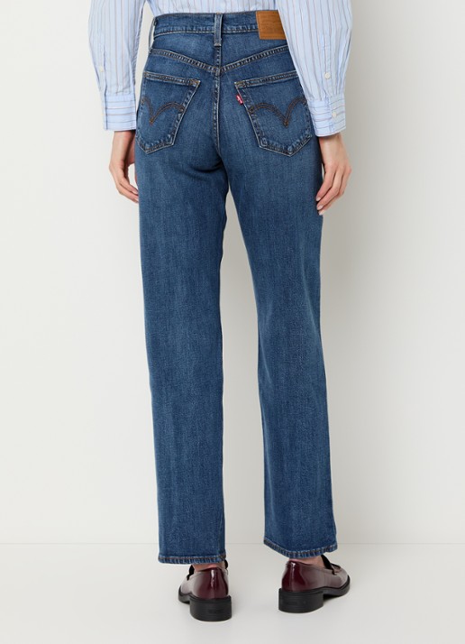 Levi's Ribcage high waist straight leg jeans met medium wassing - achterkant 3 indigo