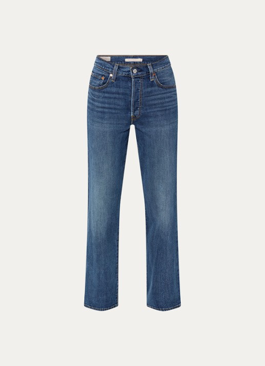 Levi's Ribcage high waist straight leg jeans met medium wassing - voorkant indigo