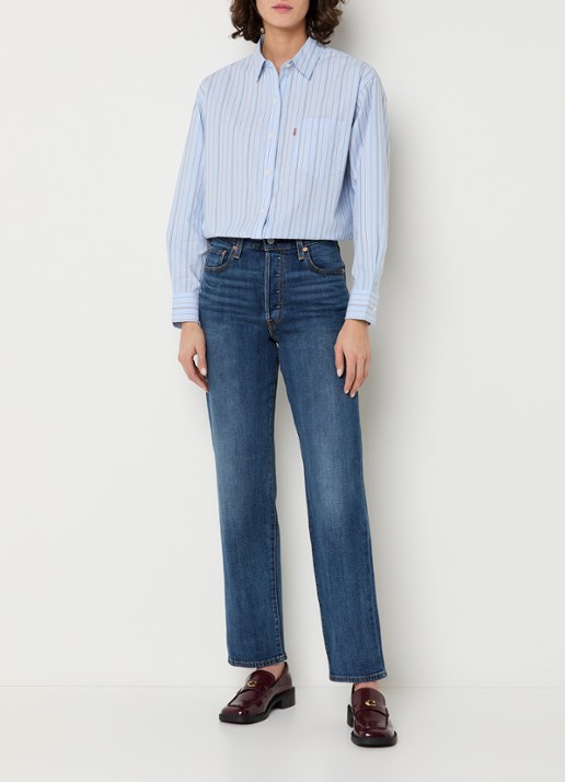 Levi's Ribcage high waist straight leg jeans met medium wassing - voorkant 2 indigo
