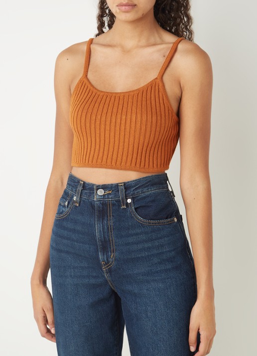 Levi's Ribgebreide crop top in wolblend - detail roestbruin