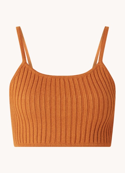 Levi's Ribgebreide crop top in wolblend - voorkant 3 roestbruin