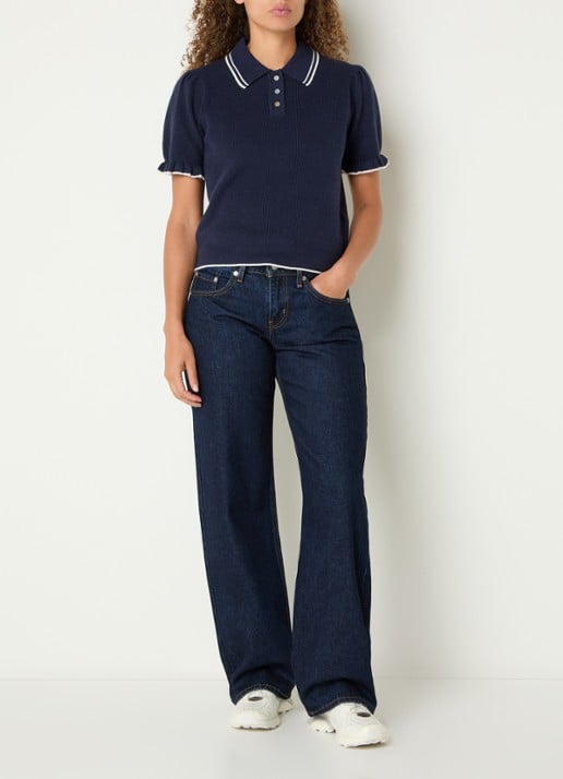 Levi's Ribgebreide trui met pofmouw en polokraag - voorkant 3 donkerblauw