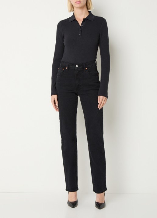 Levi's Rory polo met ribstructuur - voorkant 4 zwart