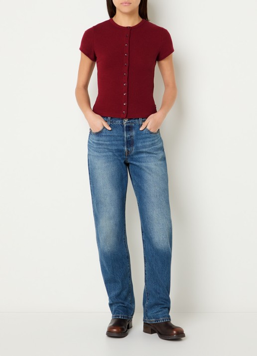 Levi's Rory top met ribstructuur - voorkant 2 steenrood