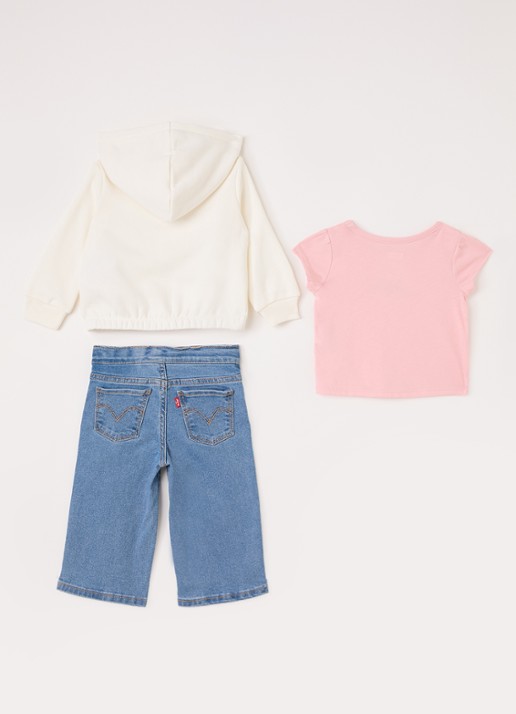 Levi's Set van sweatvest met jeans en T-shirt 3-delig - voorkant 2 roze