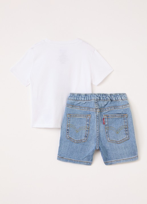 Levi's Set van T-shirt met korte broek van denim 2-delig - voorkant 2 wit