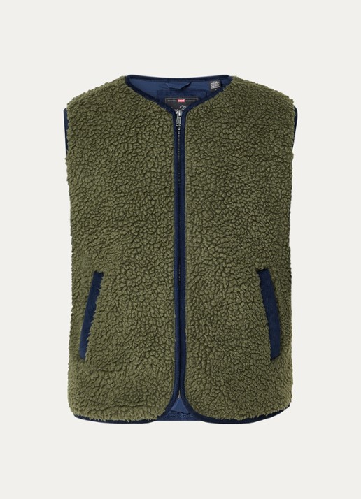 Levi's Sherpa bodywarmer van teddy met steekzakken - voorkant 2 bronsgroen