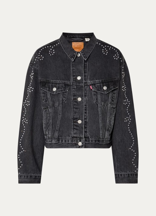 Levi's Shrunken 90s spijkerjas met steekzakken en studs - voorkant 3 zwart