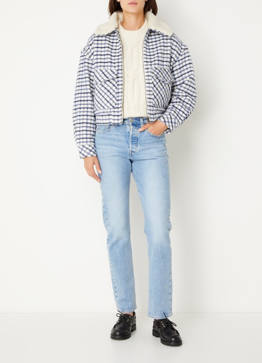 Levi's Shrunken gewatteerd jack in wolblend met ruitdessin - voorkant 3 blauw