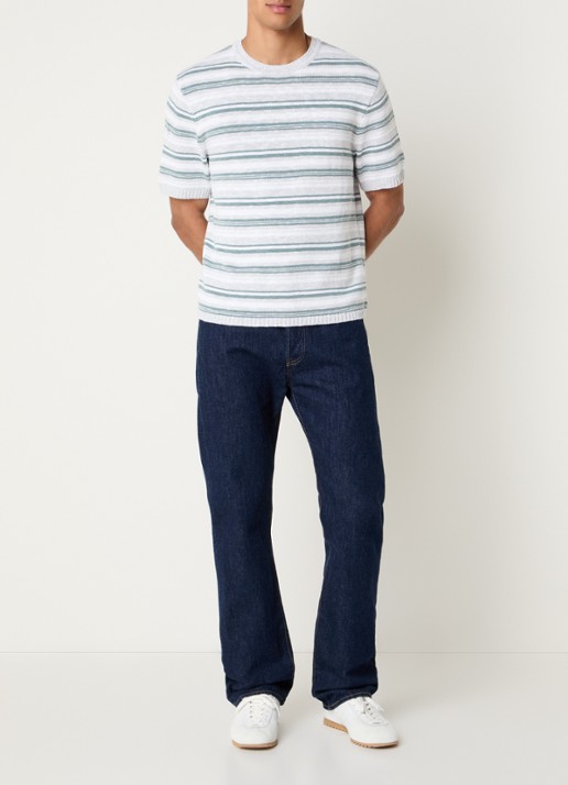 Levi's Stinson grofgebreide trui in linnenblend met streepprint - voorkant 3 groen