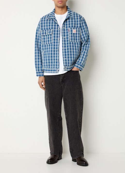 Levi's Sunrise Trucker comfort fit overshirt met ruitdessin - voorkant 3 indigo
