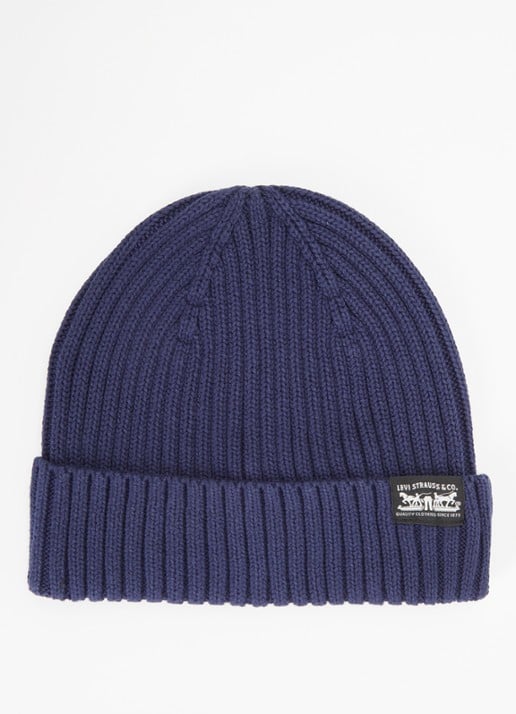 Levi's Sunset ribgebreide muts met logo - voorkant donkerblauw