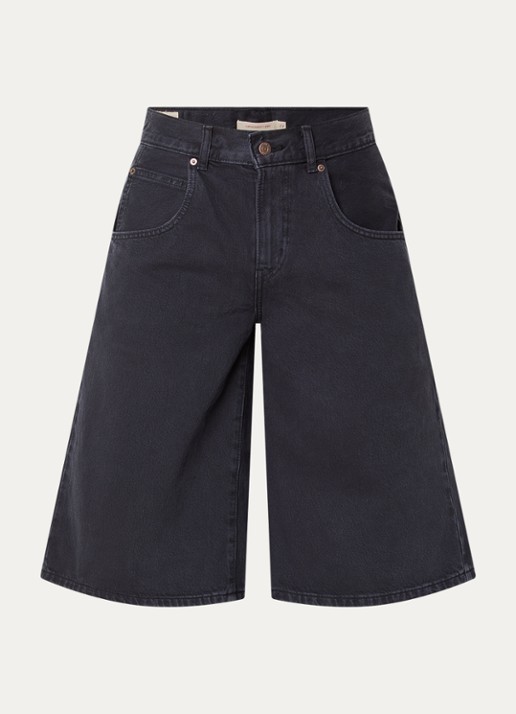 Levi's Super Baggy mid waist wide fit korte broek van denim  - voorkant 2 zwart