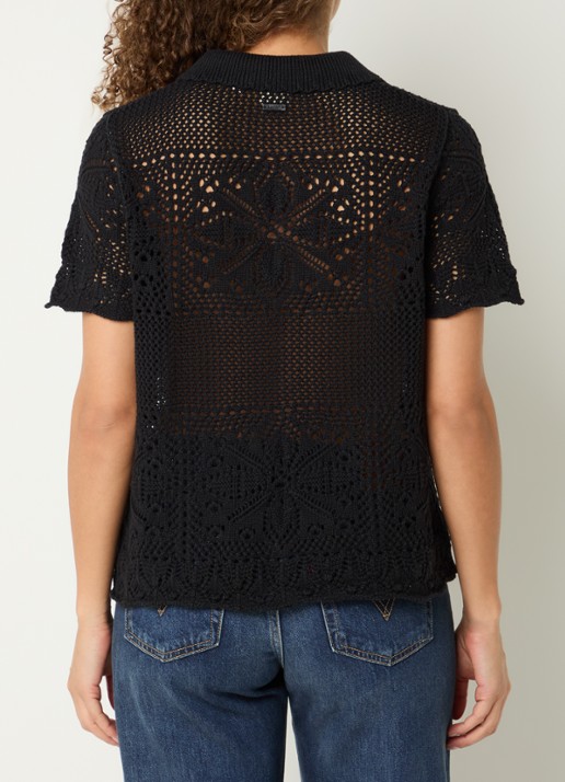 Levi's Susanna fijngebreide blouse met opengewerkt dessin - achterkant zwart
