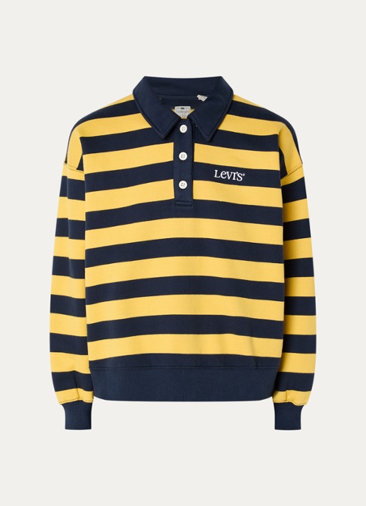 Levi's Sweater met polokraag en logoborduring - voorkant 3 donkerblauw