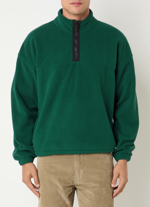 Levi's Sweater van teddy met halve rits - detail 4 donkergroen