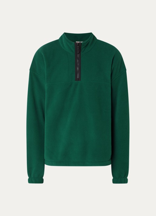 Levi's Sweater van teddy met halve rits - voorkant 2 donkergroen
