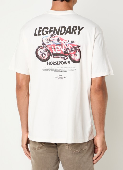 Levi's T-shirt met logo- en backprint - detail gebroken wit