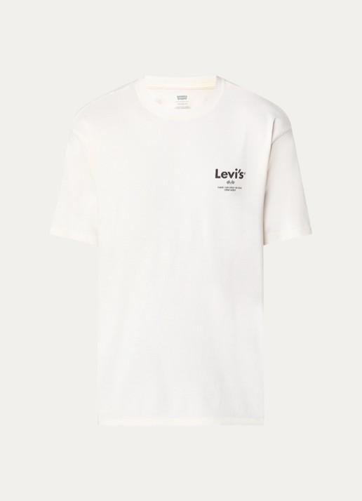 Levi's T-shirt met logo- en backprint - voorkant 2 gebroken wit