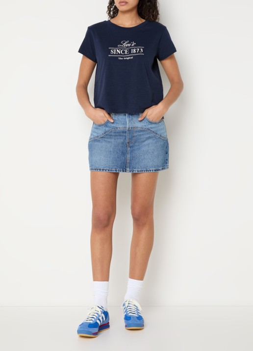 Levi's T-shirt met logoborduring - voorkant 2 donkerblauw