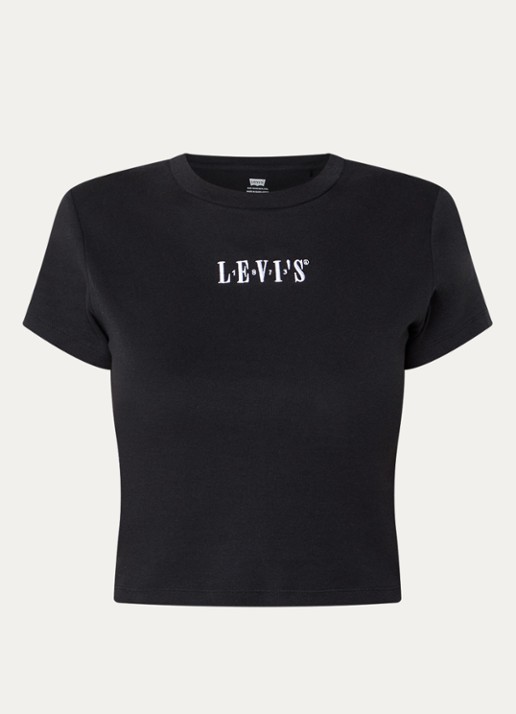 Levi's T-shirt met logoborduring - voorkant zwart