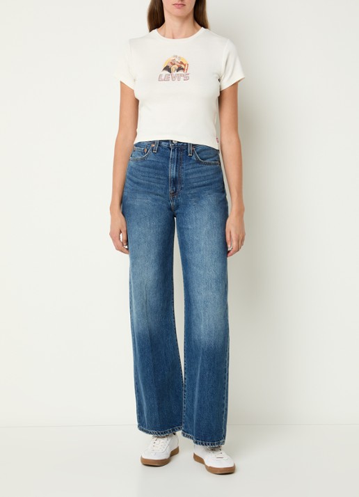 Levi's T-shirt met logoprint en strass - voorkant 4 gebroken wit