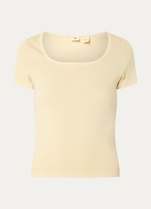 Levi's T-shirt met rechthoekige hals - voorkant 3 lichtgeel