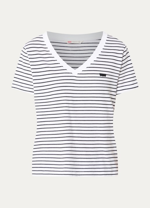 Levi's T-shirt met streepprint en logopatch - voorkant wit