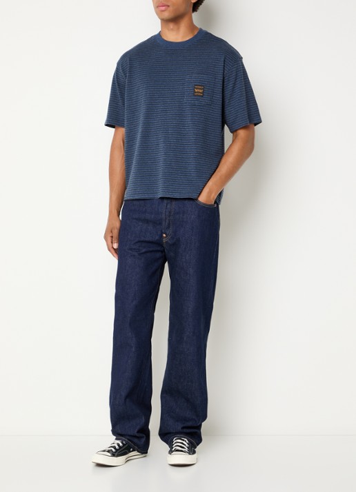 Levi's T-shirt met streepprint met borstzak - voorkant 3 blauw