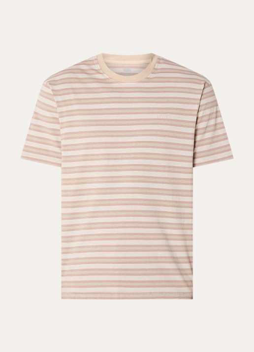 Levi's T-shirt met streepprint  - voorkant donkerbeige