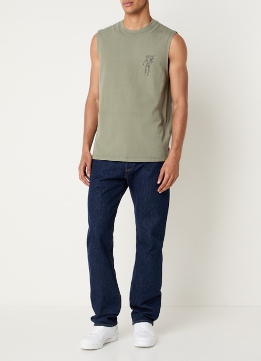 Levi's Tanktop met logo- en backprint - voorkant 2 legergroen