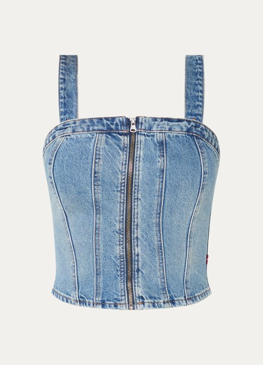 Levi's Tanktop van denim met smockwerk - voorkant 2 indigo