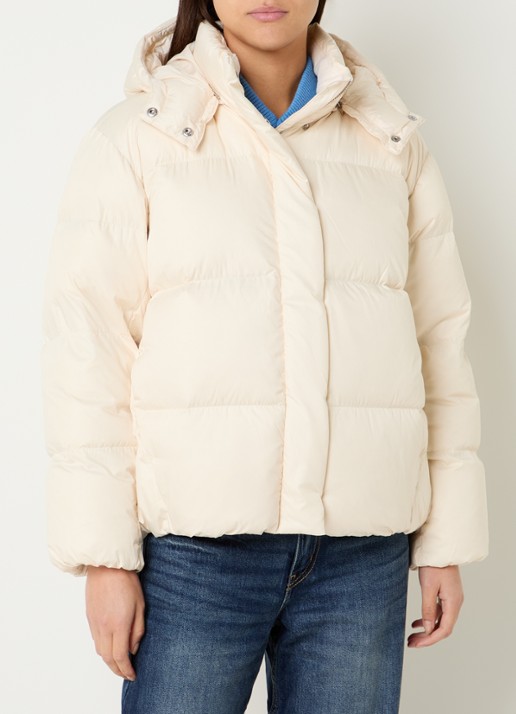 Levi's Tate puffer jack met afneembare capuchon en donsvulling - detail creme