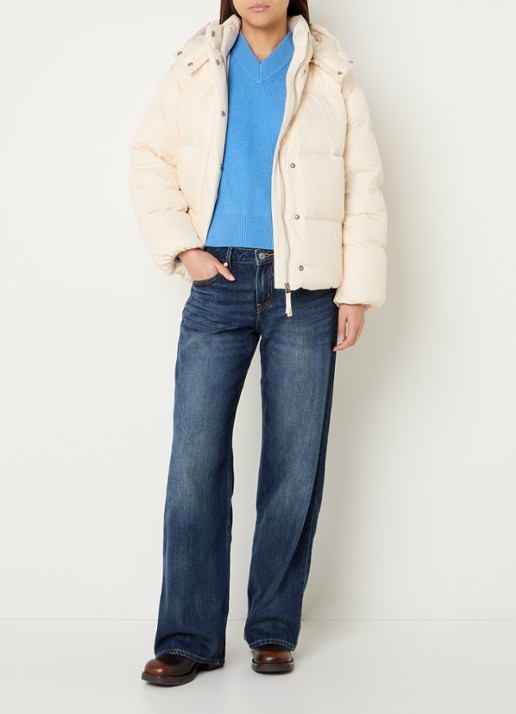 Levi's Tate puffer jack met afneembare capuchon en donsvulling - voorkant 4 creme