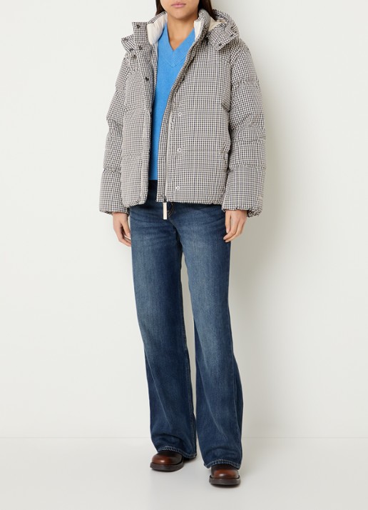 Levi's Tate puffer jack met ruitdessin en donsvulling - voorkant 2 gebroken wit