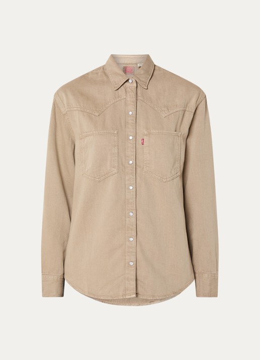 Levi's Teodora blouse van chambray met borstzakken - voorkant lichtbruin