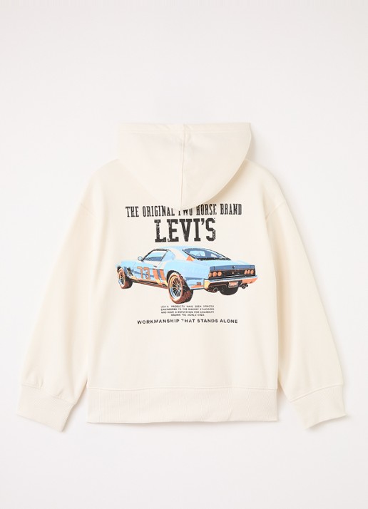 Levi's The Engine hoodie met logoprint - voorkant 2 ivoor