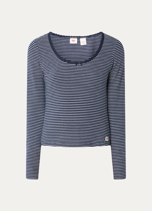 Levi's Top met details van kant en streepprint - voorkant 3 donkerblauw
