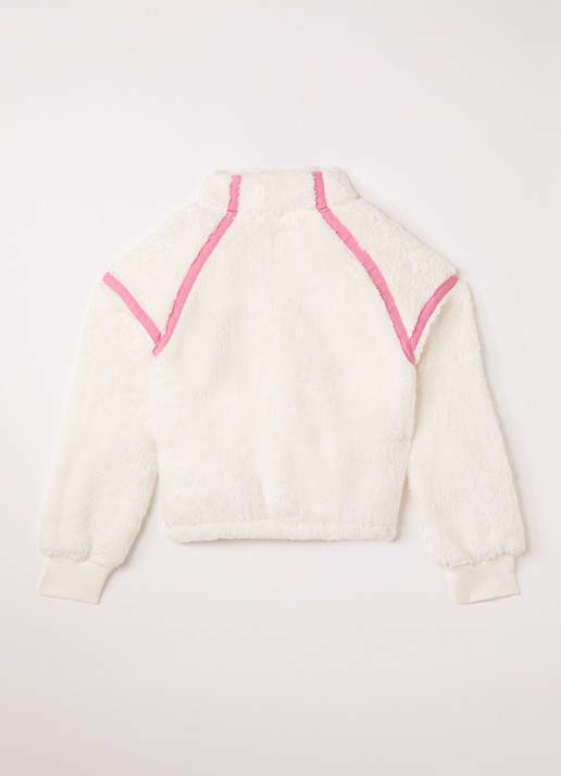 Levi's Trui van teddy met halve rits - voorkant 2 gebroken wit