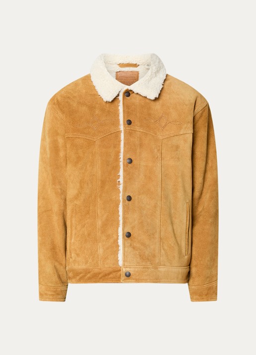 Levi's Western lammy coat van suède met teddy voering en steekzakken - voorkant camel