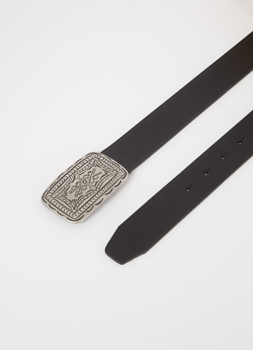 Levi's Western Plaque riem van leer - detail zilver