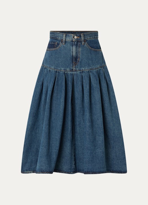 Levi's Yoked midi spijkerrok met plooidetail - voorkant 3 indigo