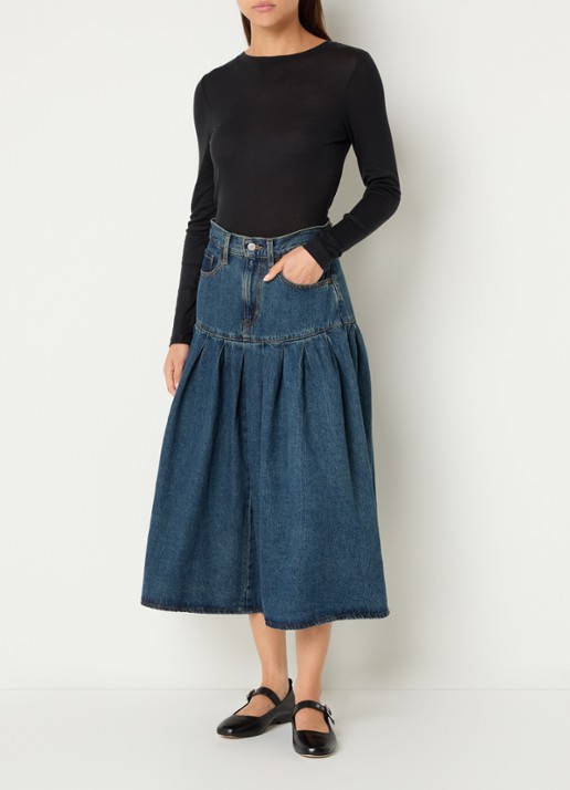 Levi's Yoked midi spijkerrok met plooidetail - voorkant 4 indigo