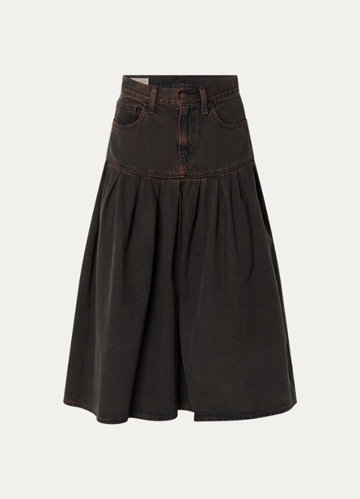 Levi's Yoked midi spijkerrok met steekzakken - voorkant bruin