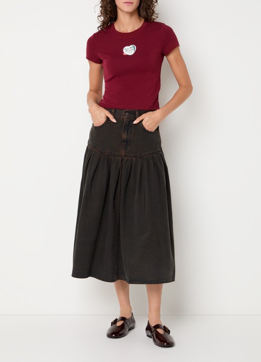 Levi's Yoked midi spijkerrok met steekzakken - voorkant 2 bruin